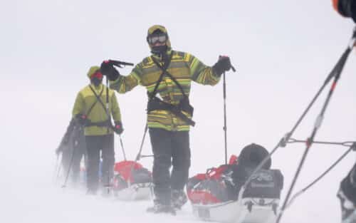 snowshoe trek in storm